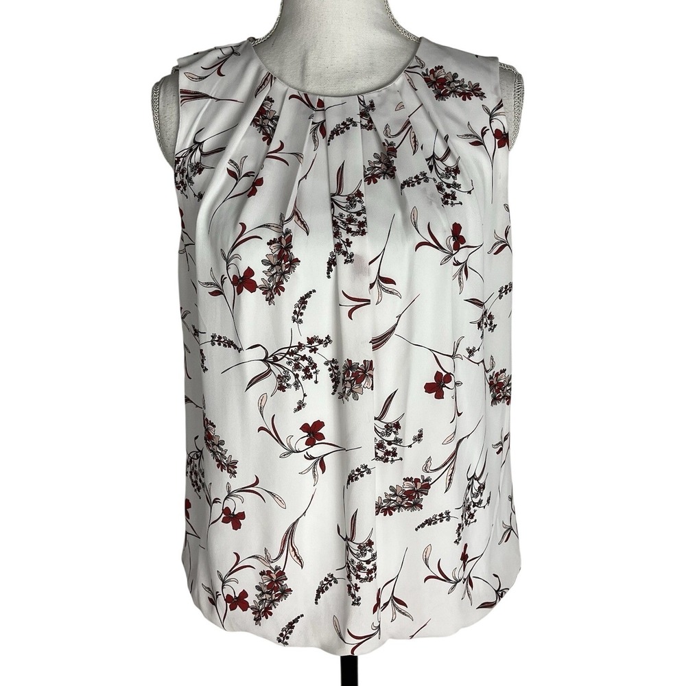 Liz Claiborne Womens Sleeveless Floral Print‎ Blouse S White Red Polyester